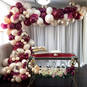 1 Set Visiniu Baloane Arc Alb Visiniu Fard De Obraz Chrome Aur Confetti Balon Ziua De Naștere, Ziua Îndrăgostiților Petrecere De Nunta Decor