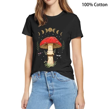 100% Bumbac Tee Kawaii Femei Unisex Topuri Întuneric Mediul Academic Cottagecore Estetice Magic De Ciuperci Ciuperci Casual T-Shirt Streetwear