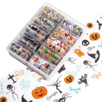 10Roll umpkin-holo Folie de Unghii de Halloween-Multi-pettern Unghii Transfer StickerTransparent AB Culoare Abțibilduri Pentru Unghii Set Folie