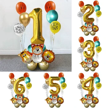 18pcs Jungle Animale din Baloane Set Crom Metalic Balon Latex 32inch Numărul de Aur Globos Copii, Petrecere Copil de Dus Decor