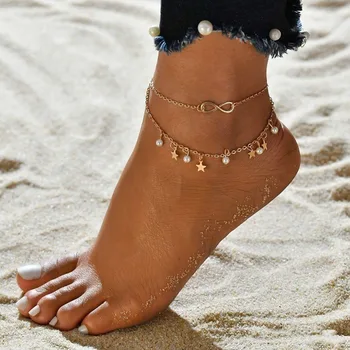 1Set Boemia de Aur de Culoare Margele Brățară Pentru Femei lucrate Manual Frunze Pandantiv Bratari pe picior Sandale de Vară pe Plajă, Desculță Bijuterii