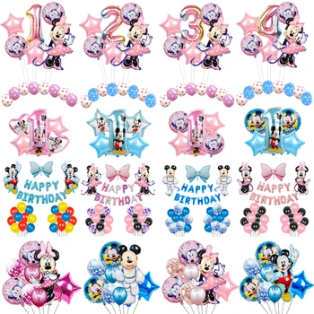 1Set Mickey Minnie Mouse, Baloane Folie Copii Fericit Ziua de nastere Decoratiuni Petrecere Copil de Dus Numărul de Jucării Globos Consumabile Copii Favoare