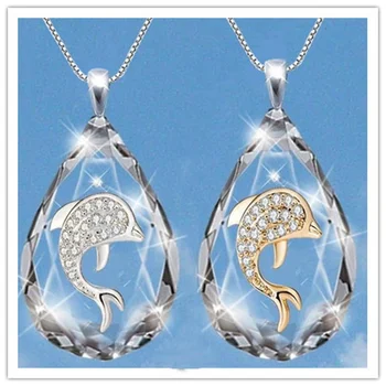 2 Culori de Moda de Argint Lacrimi de Cristal Pandantiv Colier delfin Nunta Logodna Bijuterii Cadouri pentru Ea - Iubi pentru Totdeauna