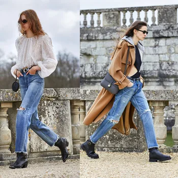 2021 Toamna Noi Femeile De Moda Clasic De Brand La Modă Design De Lux Casual Drept Versatil Decupată Blugi Simpli Pantaloni C4