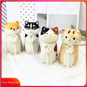 3D Laba Pisica Cupa Câine Cupa Cuplu Pisica Animal Ceașcă de Creație Ceramică Cana Cadou cu Capac Lingura de Cana de Apa Amuzant Cești de Cafea