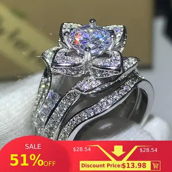 3PCS Vânzare Fierbinte Nou 2020 Lux Bijuterii Argint 925 Round Cut 5A CZ Diamant Femeile Nunta Trupa Inel Pentru Iubitorii de Cadou