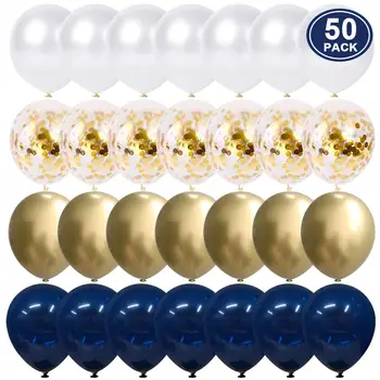 50pcs 12 inch Metalic Aur Alb Perla Baloane Baby shower Nunta Petrecere de Ziua Marinei Albastru Aur Confetti Balon Decor Copil