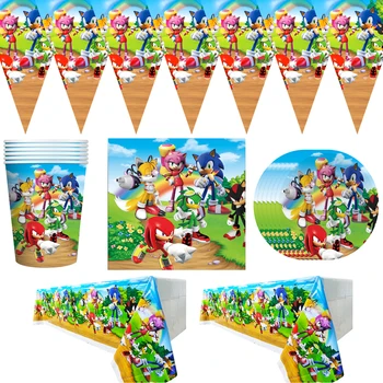 51pcs/lot Sonic Tema Farfurii Cesti Decoratiuni Agățat Banner fata de Masa Happy Birthday Party Steaguri Servetele