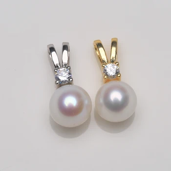AAAAA Naturale de apă dulce pearl argint 925 AKOYA zircon incrustate perla pandantiv de versatil, 7-8mm cadou pentru femei PA