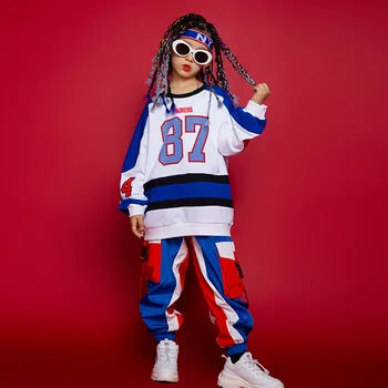 Adolescenti Hip Hop Îmbrăcăminte Mozaic Tricou Top Casual Pantaloni pentru Fete pentru Copii Streetwear Copii Băiat de Dans Costum de Utilaje de Primăvară