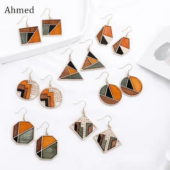 Ahmed Original, Creativ, Minimalist Geometrice de Culoare de Contrast Lemn Cercei Pandantiv pentru Femei de Moda Picătură Legăna Cadouri Bijuterii