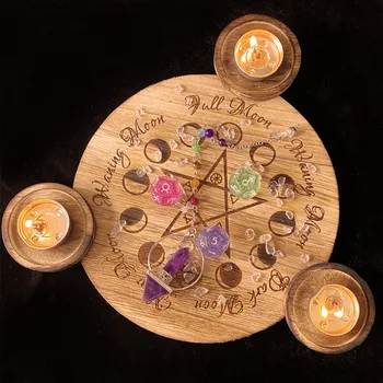 Astrologie Pentagrama Lemn Lumanarilor Pentagrama Altar Placa Suport Lumanare Din Lemn Divinație Wicca Ceremonia De Accesorii
