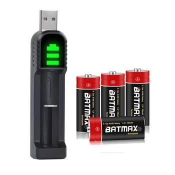 Batmax N Dimensiunea LR1 baterie Reîncărcabilă Ni-Mh 1.2 V, 700mAh +LED Incarcator USB pentru jucării,ceas,lanterna,alarma auto telecomanda,biciclete lumina