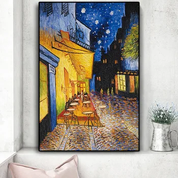 Celebrul Van Gogh Cafe Terasa Pe timp de Noapte cu Ulei de Pictura Reproduceri de arta pe Canvas Postere si Printuri de Arta de Perete de Imagine pentru Camera de zi