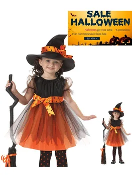 Copii Fete De Halloween Cosplay Vrăjitoare Copii Costum Adolescenti Copil Fata Rochie De Copil Vrăjitoare Rochie De Îmbrăcăminte Set Petrecere Palarie Dovleac