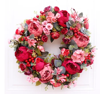 Crăciun Coroană De Flori Artificiale Flori Coroană De Flori De Toamna Red Floral Ușă Decor Usa De Interior Coroane De Flori Lucrate Manual, Din Ratan Coroană De Flori