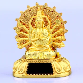 De înaltă Calitate din Aliaj de Uimitor Sfânt de Aur Avalokitesvara Figura lui Buddha montate pe Vehicule de Energie Solară Roată de Rugăciune Comemorative Cadouri