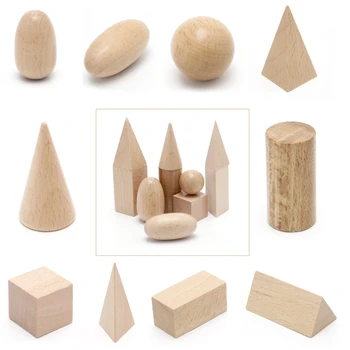 Din lemn Solide Geometrice 3-D Forme de Învățare Montessori Resurse pentru Școală Acasă