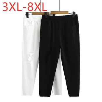 Doamnelor nou toamna iarna plus dimensiune pantaloni lungi pentru femei mare slim casual gaura elastic pantaloni negri 3XL 4XL 5XL 6XL 7XL 8XL