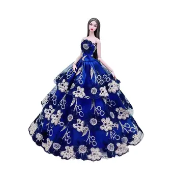 Elegant Albastru Regal Floral de Pe Umăr Dantelă Rochie Pentru Papusa Barbie Haine 1/6 BJD Accesorii de Mireasa Printesa Rochie de casă de Păpuși Jucării