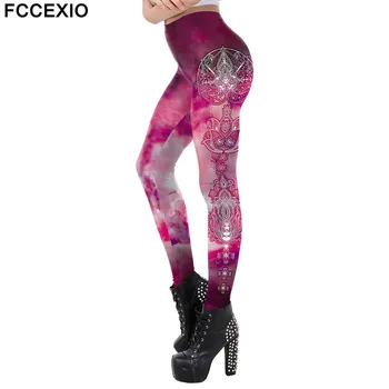 FCCEXIO Roz Antrenament Jambiere Pentru Femei Mandala Serie de Fitness Leggins India Aztec Rotund Ombre Pantaloni de Flori în aer liber Talie mijlocie
