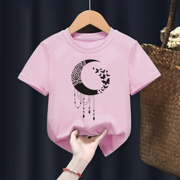 Fete Maneca Scurta Luna Retro Drăguț Stil De Moda De Vară Pentru Copii Print T-Shirt Boys Top Casual De Desene Animate Model De T-Shirt