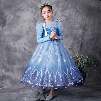 Fete Printesa Rochie Albastra cu Paiete Plasă de Copii Petrecere de Performanță Costum de Toamna Iarna Haine pentru Copii pentru Fete