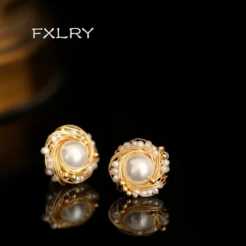 FXLRY High-end Handmade stil Baroc pearl personalitate Mână rana mici cercei stud Pentru femei bijuterii accesorii
