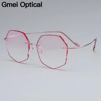 Gmei Optic Ultra-light Roz Aliaj de Titan pentru Femei Ochelari fără ramă Cadru Cu Gradient Tentă Roz Lentile Plano T80892