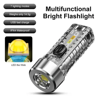 In miniatura, Breloc Lumina USB C LED Lanternă Reîncărcabilă Magnet Camping UV Multifunctional Portabil In Lumini de Lanternă