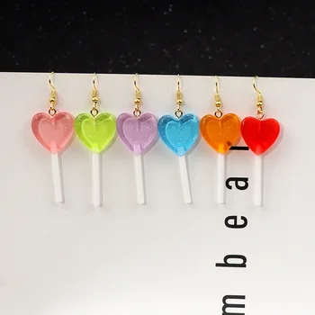 Japoneză și coreeană personalitate sclipici bomboane de culoare dragoste lollipop cercei simplu și drăguț, proaspete, fată piersic inima cercei