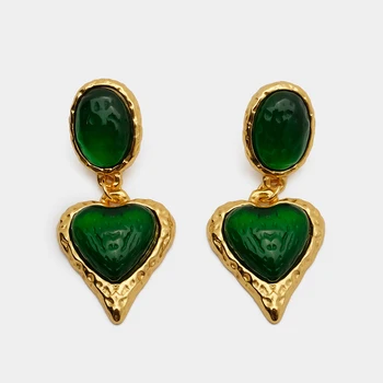 JBJD bijuterii vintage verde rășină inima picătură cercei lady cadou de ziua pista accesorii-2colors