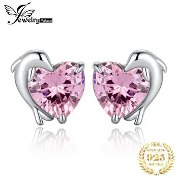 JewelryPalace New Sosire Dragoste Inima Delfin 5.8 ct Roz Piatră prețioasă S925 Argint Cercei Stud pentru Femei Moda Bijuterii