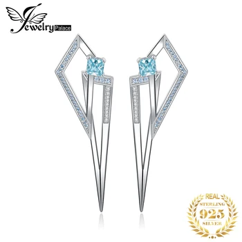 JewelryPalace New Sosire Geometrice 1.4 ct Princess cut Cerul Albastru Piatră prețioasă Argint 925 Cercei Stud pentru Femei la Modă Cadou