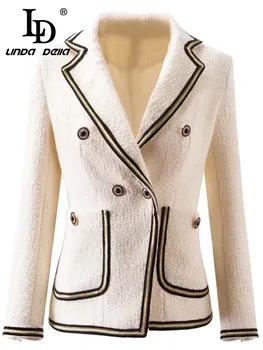 LD LINDA DELLA Pista de Designer Toamna Iarna Jachete Tweed Coat pentru Femei cu maneci Lungi, Buzunare Slim Palton Uza