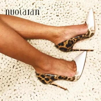 Leopard din Piele Femei Pantofi cu Tocuri de 12cm/10cm/8cm Subliniat Toe Stilet Tocuri Pompe de Alunecare Superficială Rochie Pantofi pentru Femeie Pantofi