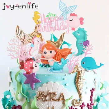 Little Mermaid Petrecere Cupcake Ambalaje Happy Birthday Cake Topper Petrecerea De Ziua Decor Sub Tema Mare Fata De Partid De Aprovizionare