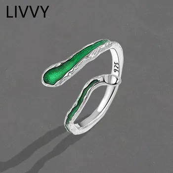 LIVVYSilver Culoare Creative Geometrică Neregulată Șarpe Verde Inel Reglabil pentru Femei, Bărbați Simplu Lumina Petrecere de Lux Bijuterii Cadou