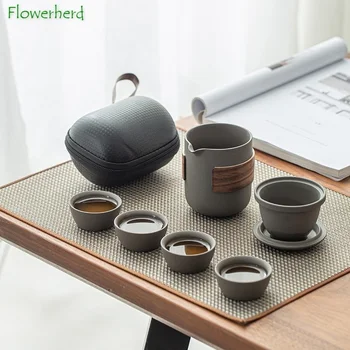 Lut violet Kung Fu Set de Ceai Teaware ceainic si Ceasca a Stabilit-O Oală de Patru Cesti Portabil Set de Ceai de Călătorie Set de Ceai în aer liber Ceainic ceasca de ceai