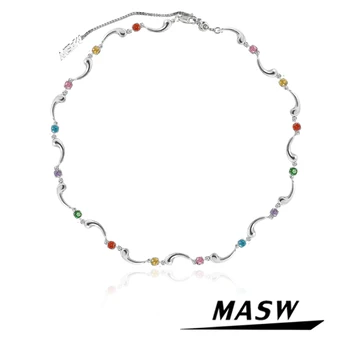 MASW Trendy Bijuterii Set Colier Bratara Design Original Gros de Argint Placat cu Colorat Brățară de Cristal Colier de Femei Cadou