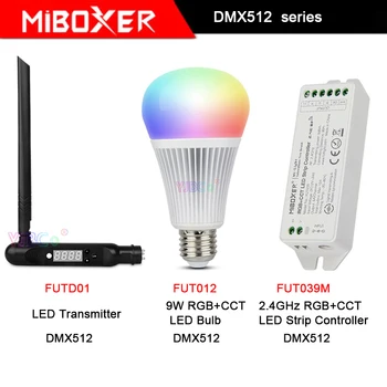 Miboxer DMX512 control serie FUT012 9W E27 RGB+CCT Bec cu LED-uri,FUTD01 DMX 512 LED Emițător,FUT039M Benzi cu LED-uri Controler