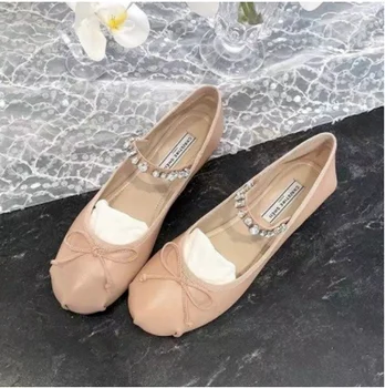Moale Pantofi Plat franceză Retro Temperament Arc Pantofi Plat pentru Femei 2022 Vara Noi Diamant Centura de Balet Pantofi Mary Jane
