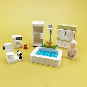 MOC mici particule blocuri Mici scena Cadă Dulap Frigider Minifigure decor acasă de Toaletă, mașină de Spălat
