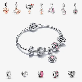 Moda pentru femei 2022 Dragoste Roz cu Margele Bratara argint 925 potrivit pentru farmecul original Pandora a face bijuterii cu margele