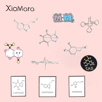 Molecula Serie Email Pin Desene Animate Element Chimic Cofeina Serotonina, Dopamina Insigne Rucsac Decorative Broșe Bijuterii Cadou