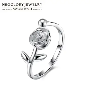 Neoglory S925 Argint Floare Trandafir Frunze Redimensionabilă Gratuit Dimensiune Inel Cadou de Ziua Îndrăgostiților Anillos Partid Lady