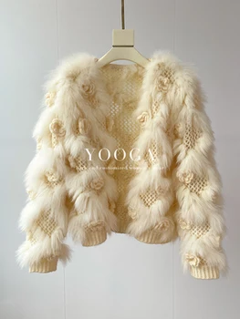 Noi autentică naturale tricotate haină de blană de vulpe cu moda pentru femei sacou tricot