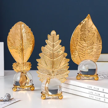 Nordic light lux golden glob de cristal frunze din fier forjat, ornamente creative desktop acasă cabinet vin ornamente decor
