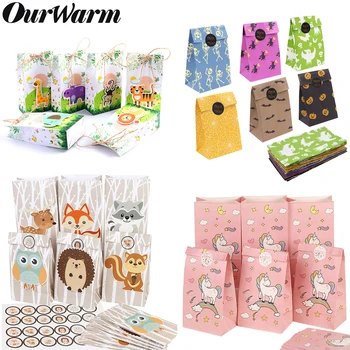 OurWarm 12buc Hârtie Sac de Cadouri Unicorn Petrecere Decoratiuni Animale Candy Bag Copil de Dus Fată Băiat Consumabile Partid Cutie de Popcorn