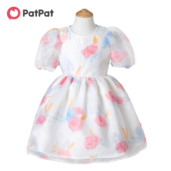 PatPat Copil Fata imprimeu Floral Scurt Puff mâneci Plasă de Design de Printesa Rochie de Petrecere